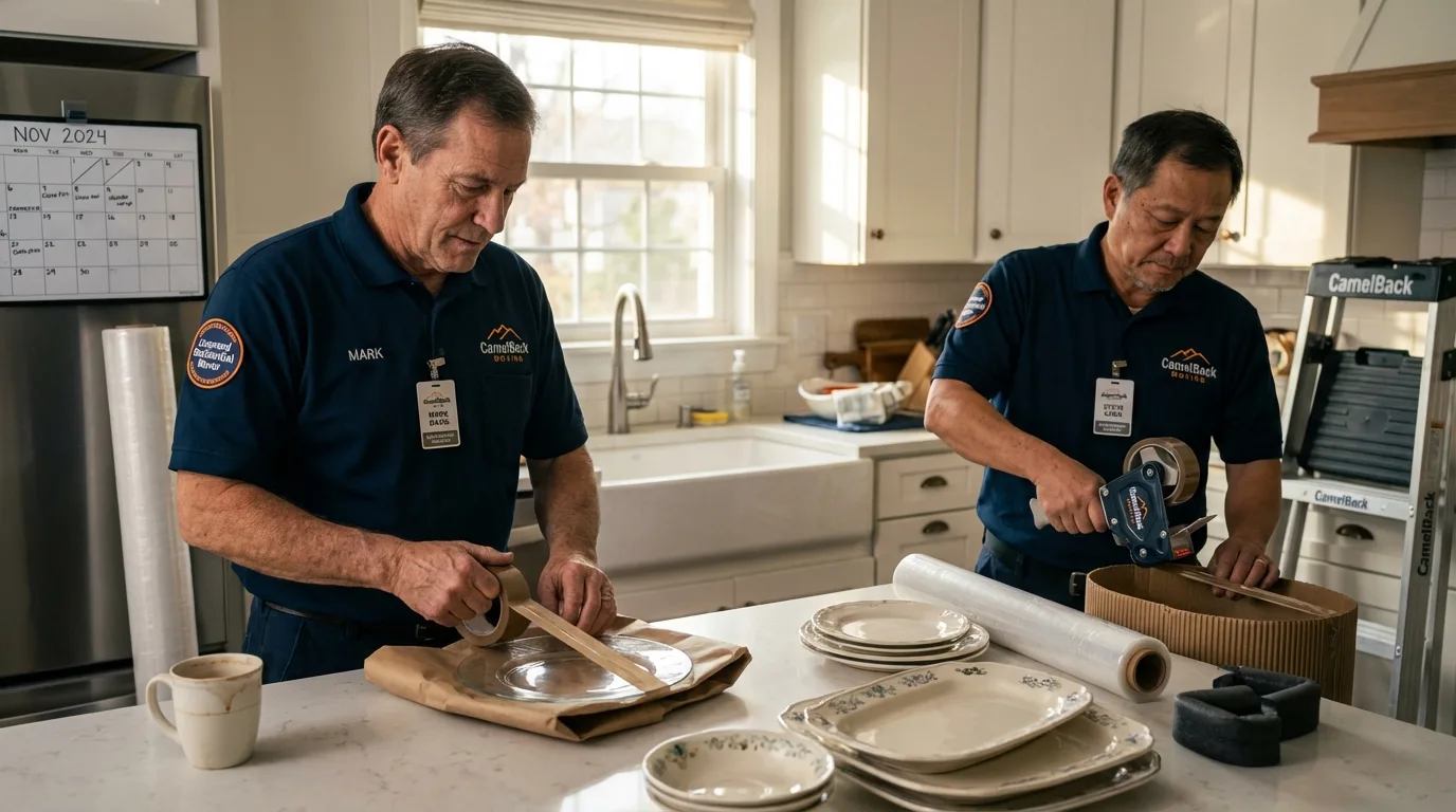 Professional crew packing kitchen dishware in Mooreland, OK